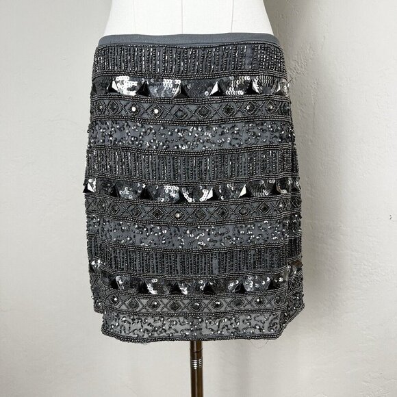 Yumi Kim Mini Skirt Ana Gray Black Beaded Sequin Size Small FLAWS - Picture 1 of 13